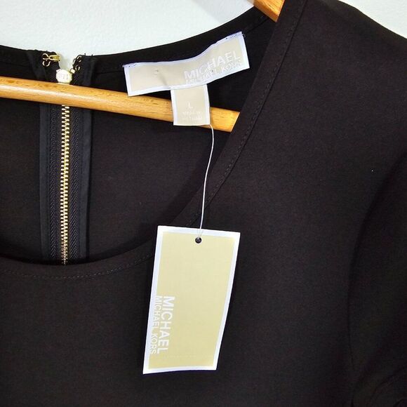 NWT MICHAEL KORS BLACK SCOOP NECK SKATER DRESS SHORT SIZE LARGE - Picture 11 of 16